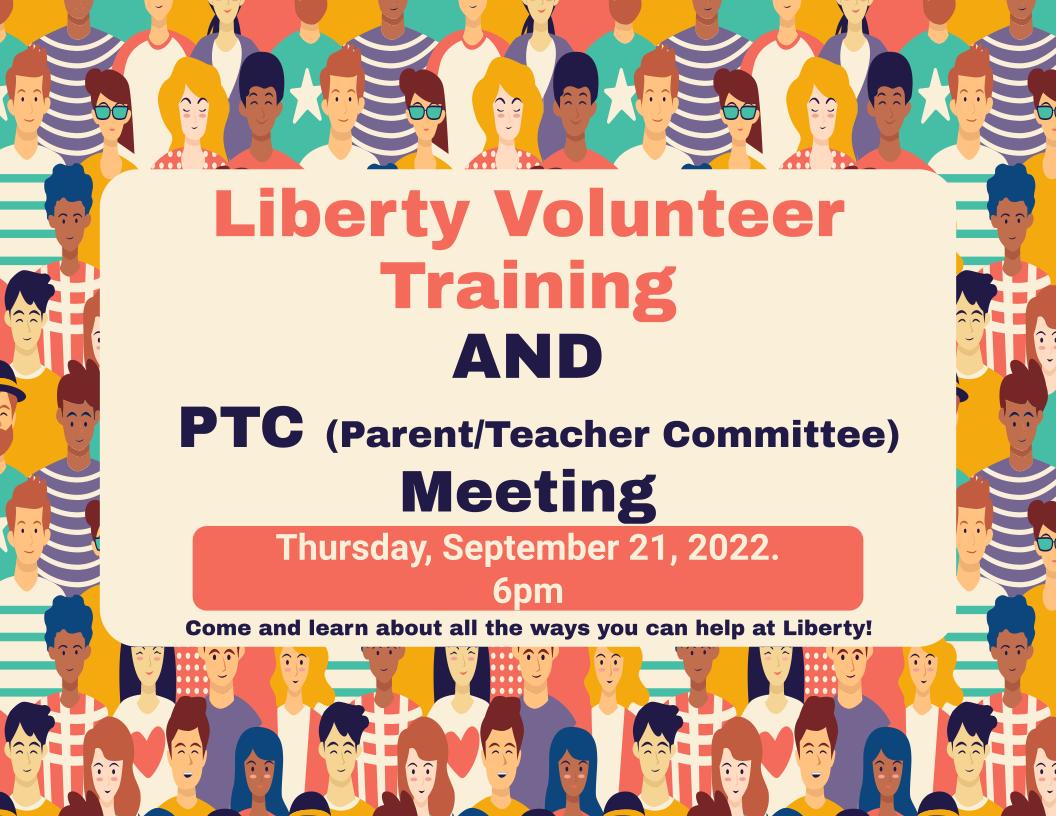 Volunteer Training & PTC Meeting - THIS THURSDAY 6pm